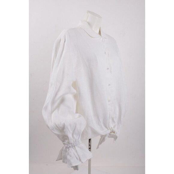 Sleeper Classic Rumba White Linen Blouse with Ruffled Cuffs NWT - Picture 2 of 5